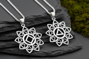 The Flower of Unity with NA Recovery Symbol Sterling Silver Pendant